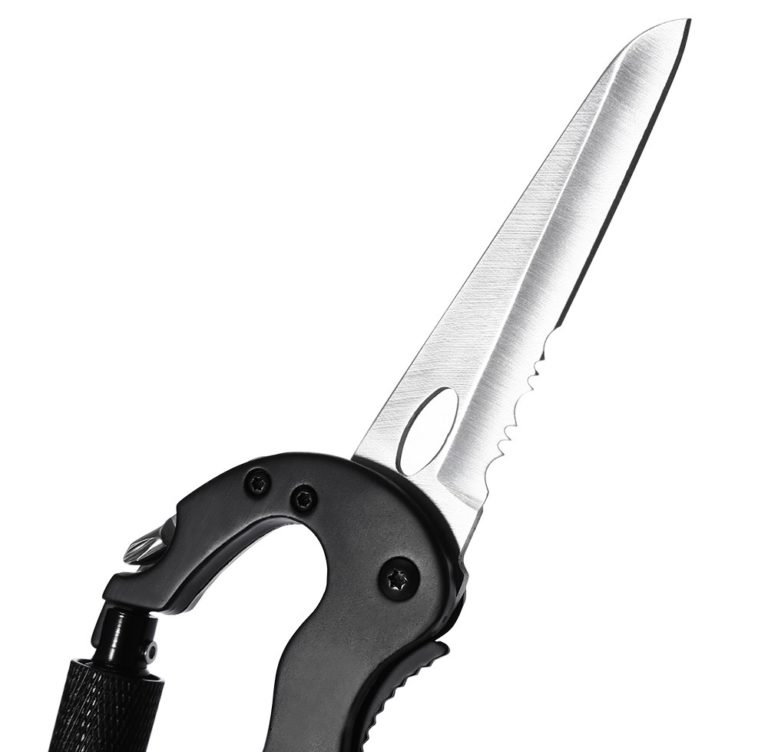 Multifunction Camping Hiking Climbing Carabiner Knife BLACK OR RED