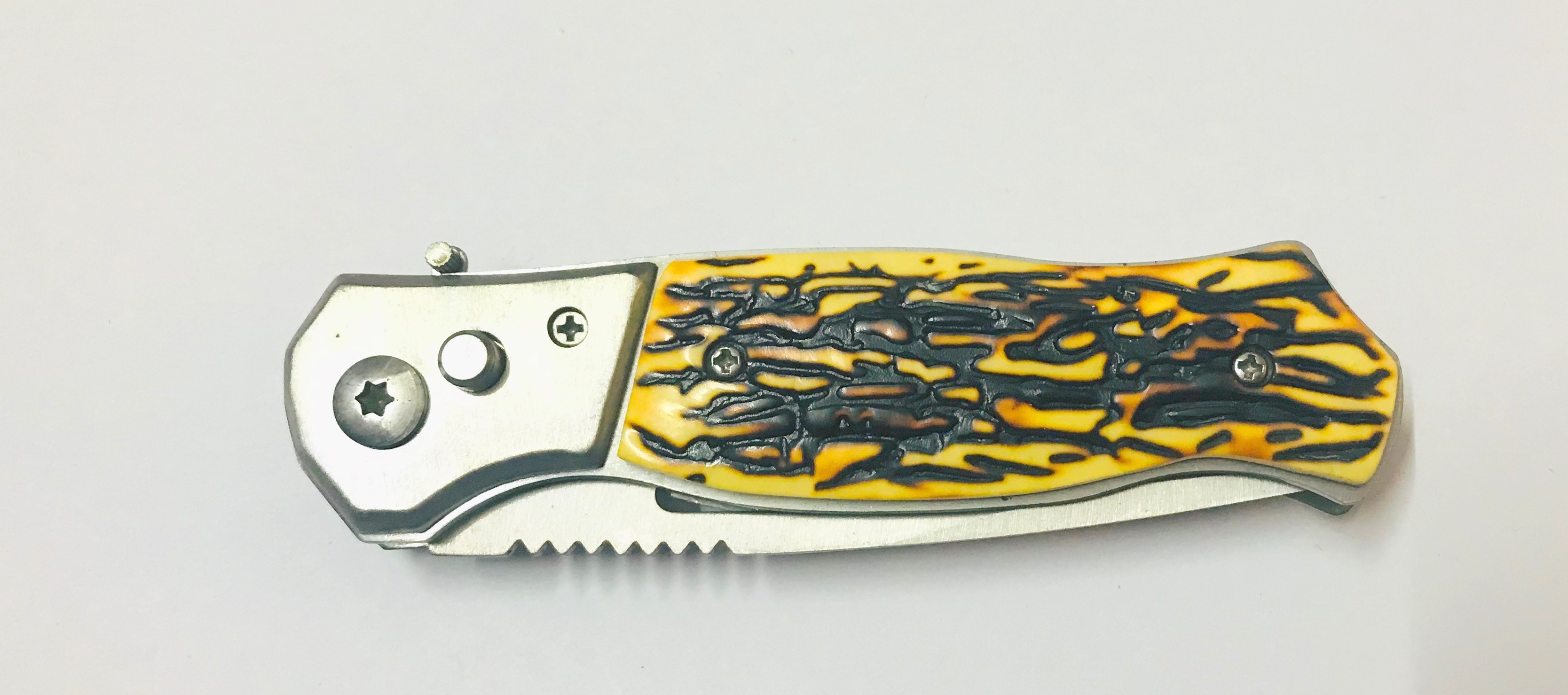 BEARDOWN LARGE STAG BONE HANDLE AUTOMATIC KNIFE KNIVESINDIA