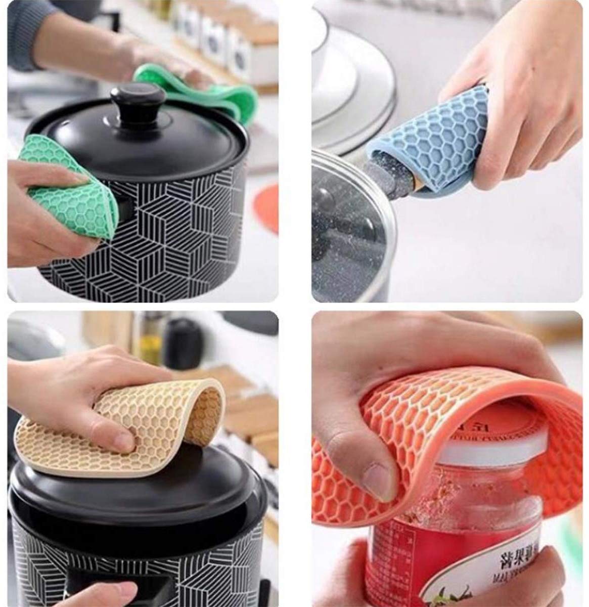 Silicone Pot Holder and Oven Mitts, Multipurpose Non-Slip Insulation  Honeycomb Rubber Hot Pads Trivet, Heat Resistant Antislip Place Mat, Pack  of 5 