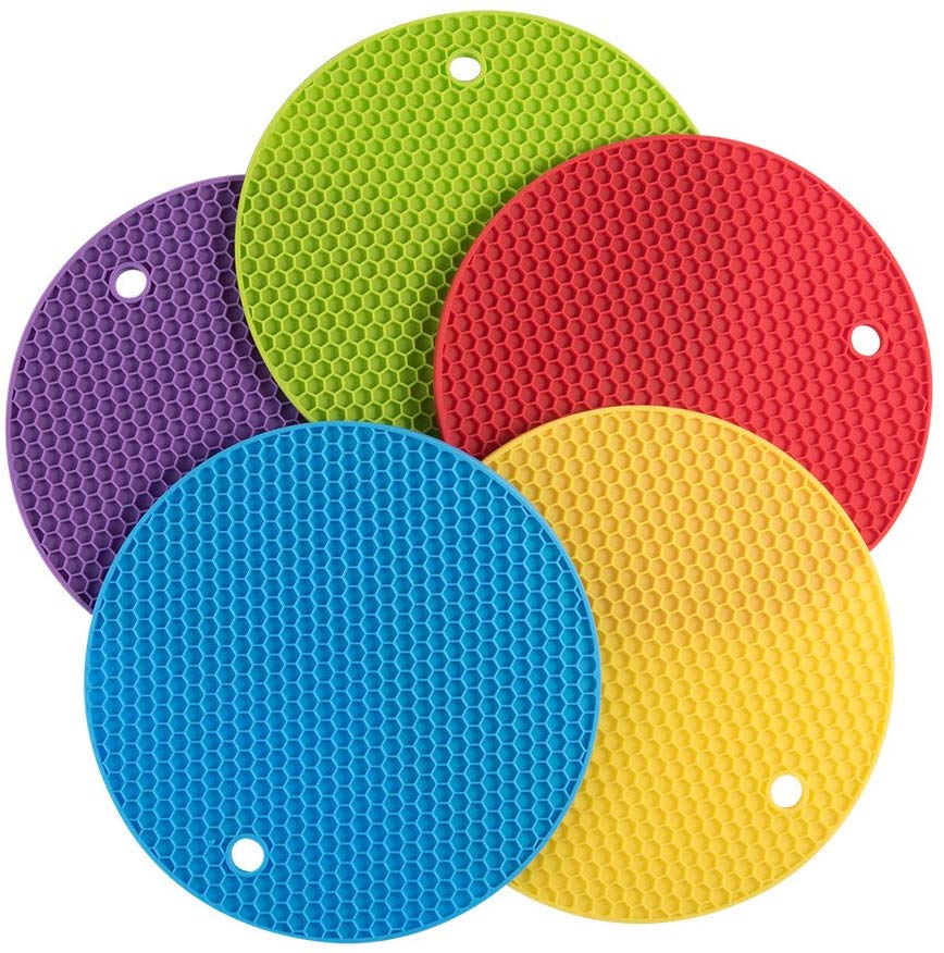 Jar Opener Pack of 5 Silicone Coasters Pot Holder Thick Nonslip Trivets Heat Insulated Pads Cup /& Pans Mat Multipurpose for Kitchen /& Home Black