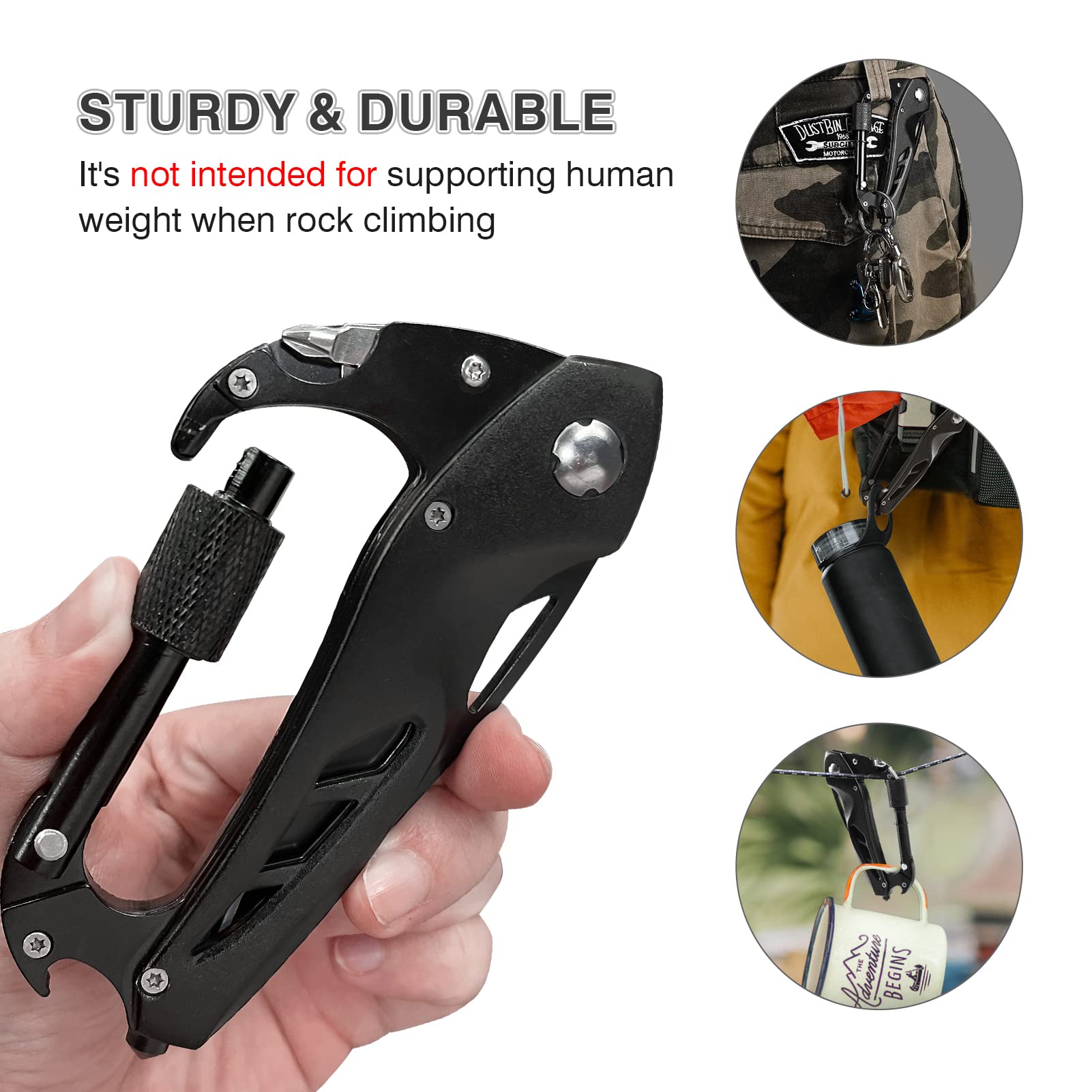 CCLife EDC Multifunction Keychain Pocket Tool,Stainless Steel Multi-Purpose  Carabiner with Bottle Opener, Wrench, Screw Driver, etc.
